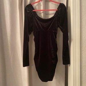 Velvet finish long sleeve grey dress